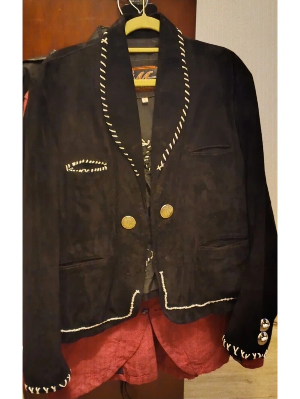 Men's Size Large Hand Made Suede Charro Mariachi Jacket Bolero W/ Coin Buttons